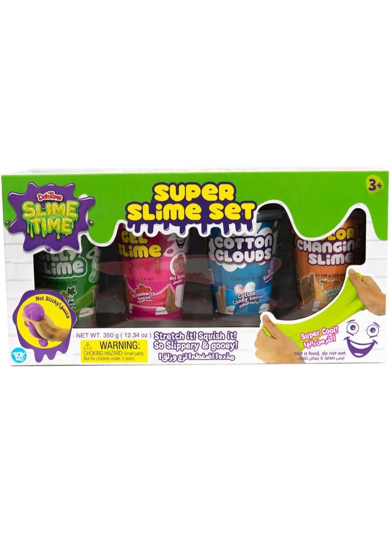 DOH TIME Slime Super Slime Set 4 Cans Stretch It Squish It So Slippery & Gooey - Image 1