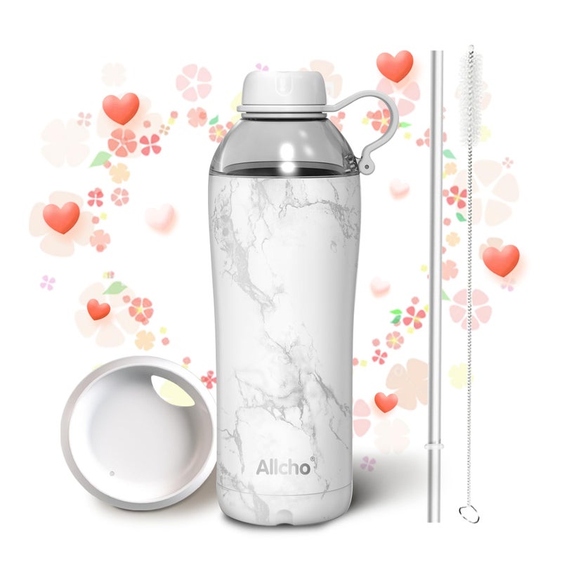 Allcho Insulated Water Bottle for Women, 18 oz Stainless Steel Water Bottles, Double Walled, 2 Lids (Chug & Tumbler) - Hydrate & Caffeinate, Available Gift Wrapping - Image 1