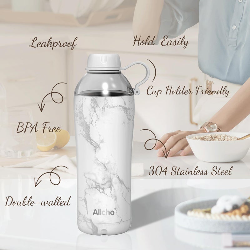 Allcho Insulated Water Bottle for Women, 18 oz Stainless Steel Water Bottles, Double Walled, 2 Lids (Chug & Tumbler) - Hydrate & Caffeinate, Available Gift Wrapping - Image 4