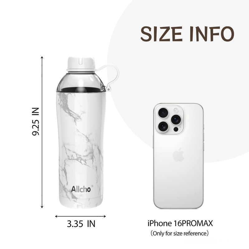 Allcho Insulated Water Bottle for Women, 18 oz Stainless Steel Water Bottles, Double Walled, 2 Lids (Chug & Tumbler) - Hydrate & Caffeinate, Available Gift Wrapping - Image 2