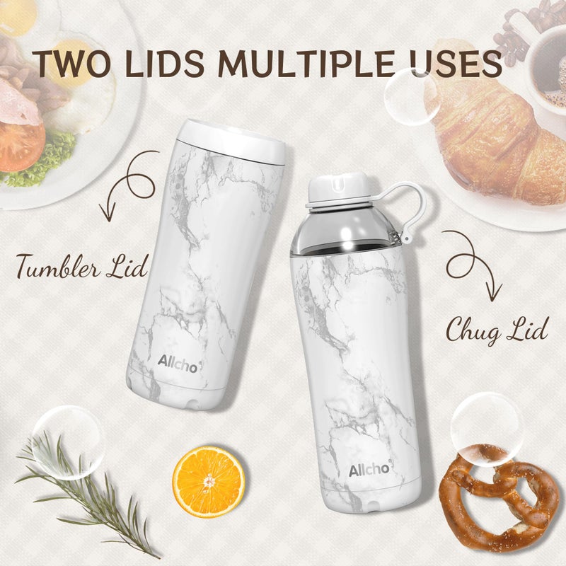 Allcho Insulated Water Bottle for Women, 18 oz Stainless Steel Water Bottles, Double Walled, 2 Lids (Chug & Tumbler) - Hydrate & Caffeinate, Available Gift Wrapping - Image 5
