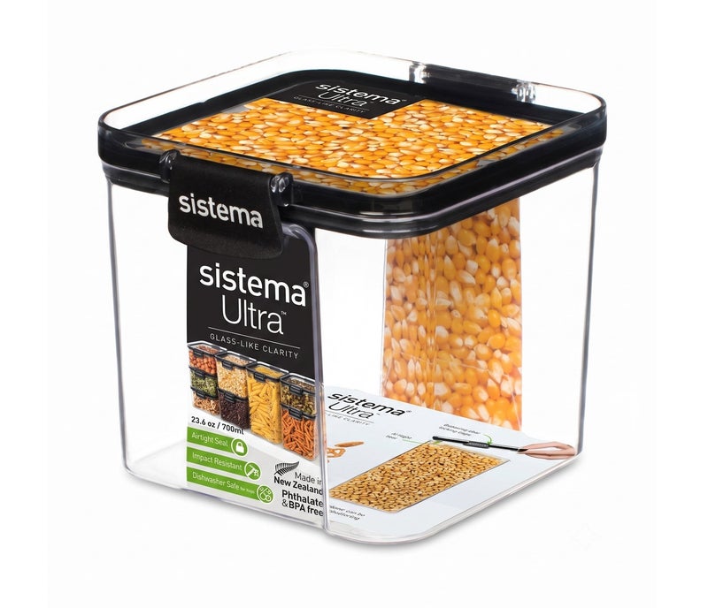 Sistema Ultra Tritan Square Food Storage Container 700ml with Crystal Clear Tritan Plastic, Airtight BPA Free Kitchen Storage Canister for Pantry, Snacks & Dry Food, Made in New Zealand - Image 1