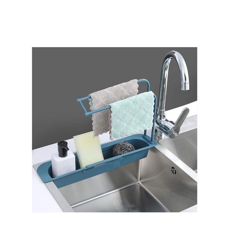 SOLARAE Telescopic Sink Holder, Adjustable Drainer Sink Tray Sponge Soap Holder, Sink Organizer Holder Dish Cloth Hanger for Home Kitchen - Image 2