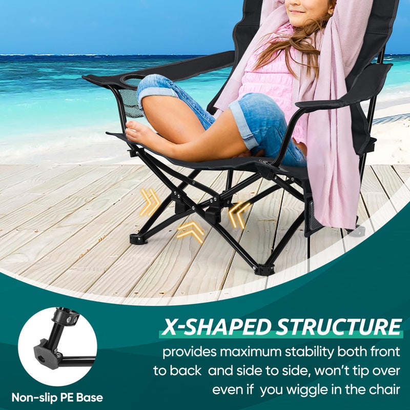 HaSteeL Folding Beach Chair Set of 2, Foldable Black Camping Chairs for Outside, Low Beach Chair Portable for Adults Fishing, Picnic, Outdoor BBQ, Travel, Sports, Cup Holder & Storage Bag - Image 5