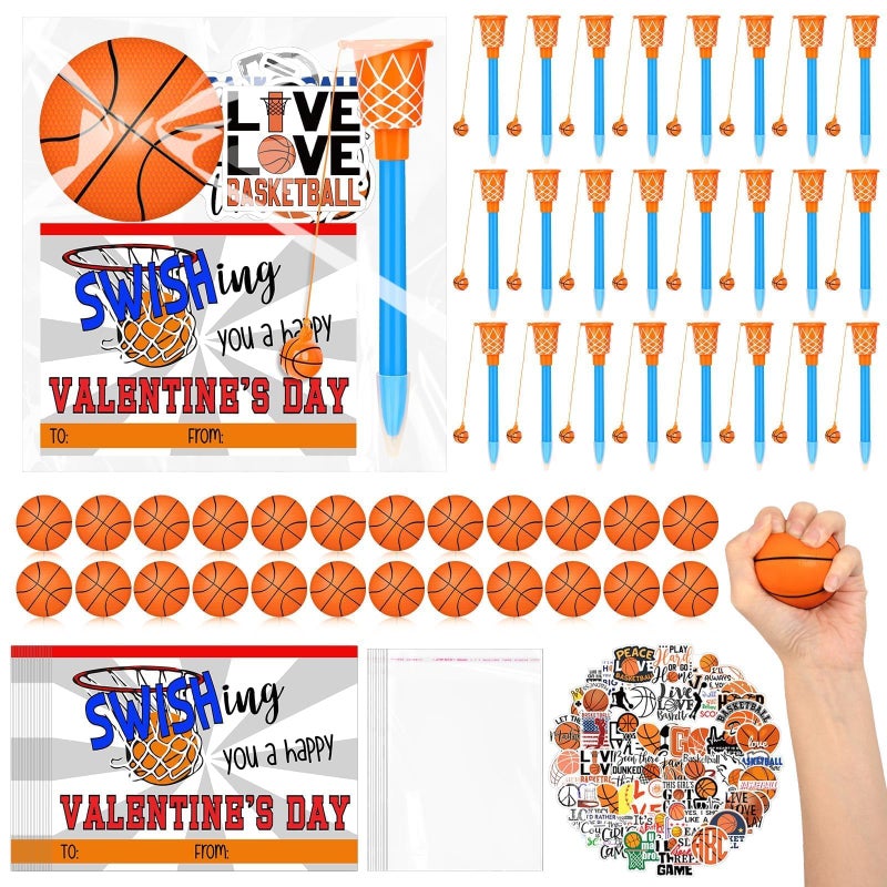 Gosodeny 24 Pack Basketball Party Favor Set with Mini Hoop Pens Stickers Exchange Cards and Gift Bags Bulk Gifts Sports Birthday Goodie Bag Fillers for Adult - Image 3
