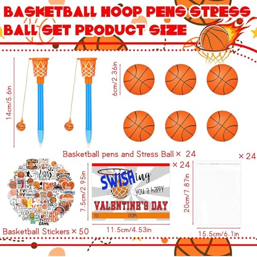 Gosodeny 24 Pack Basketball Party Favor Set with Mini Hoop Pens Stickers Exchange Cards and Gift Bags Bulk Gifts Sports Birthday Goodie Bag Fillers for Adult - Image 5