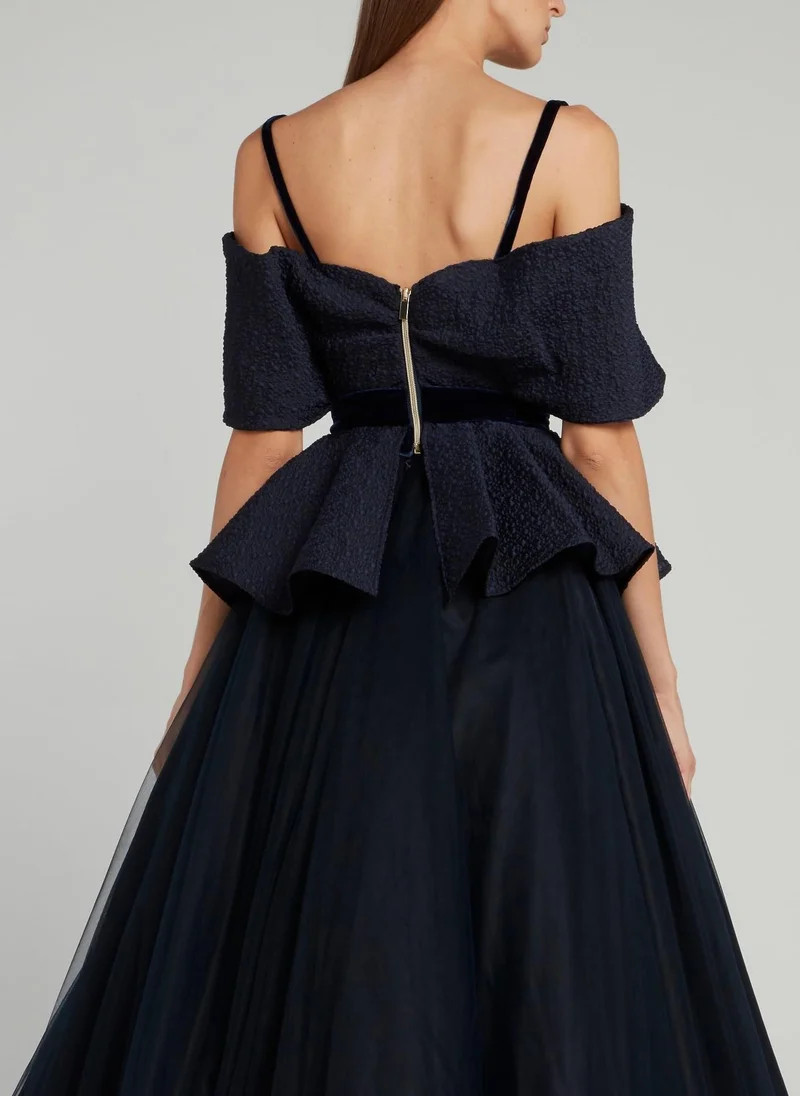 Avaro Figlio Navy Textured Wrap Top
