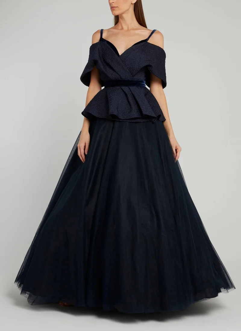 Avaro Figlio Navy Textured Wrap Top