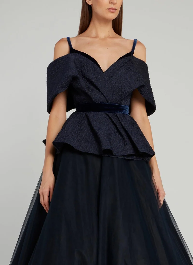 Avaro Figlio Navy Textured Wrap Top