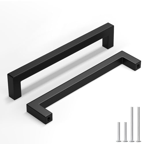 homdiy 15 Pack Black Cabinet Handles, 6-5/16 Inch(160 mm) Hole Centers Cabinet Pulls, Matte Black Square Drawer Dresser Handles, Kitchen Hardware for Cabinets Cupboard Square Drawer Pulls - Image 1