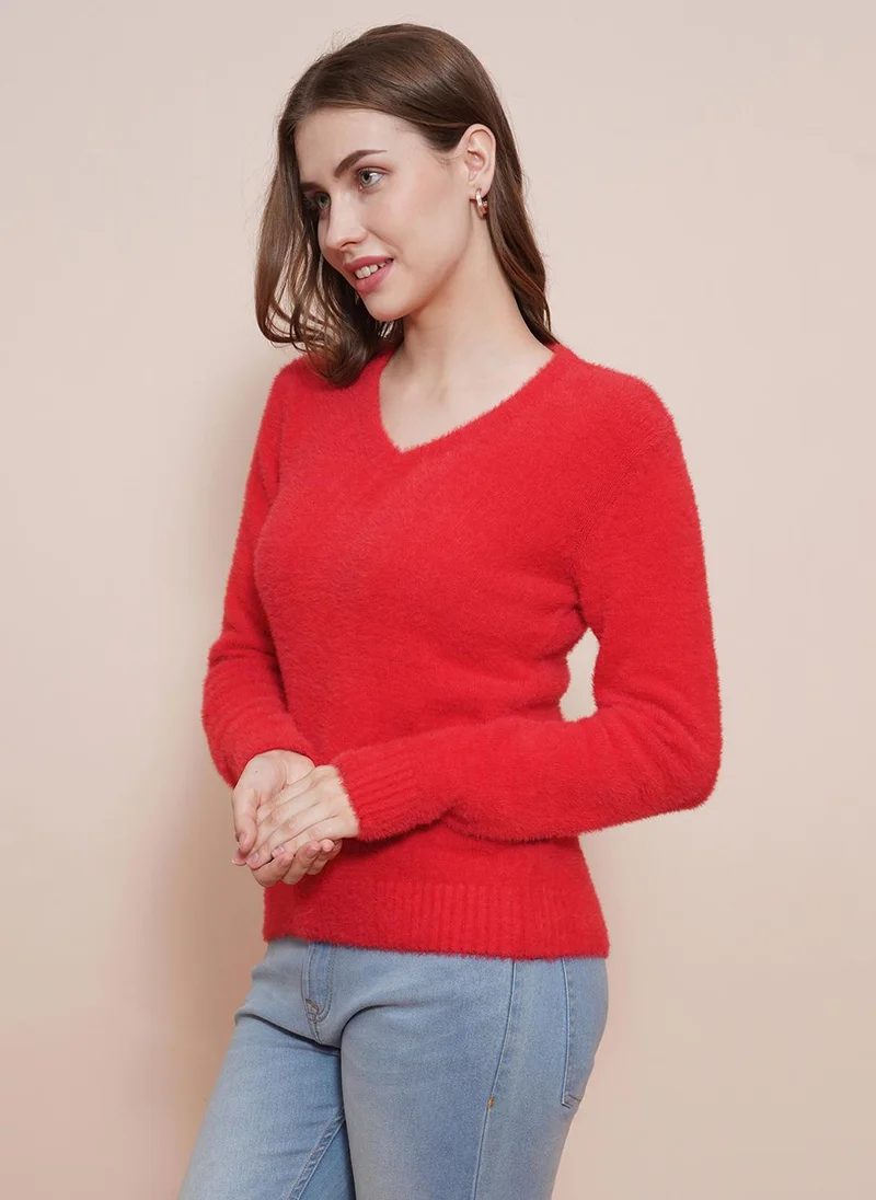 globus Globus Women Cable Knit V-Neck Acrylic Pullover Sweater