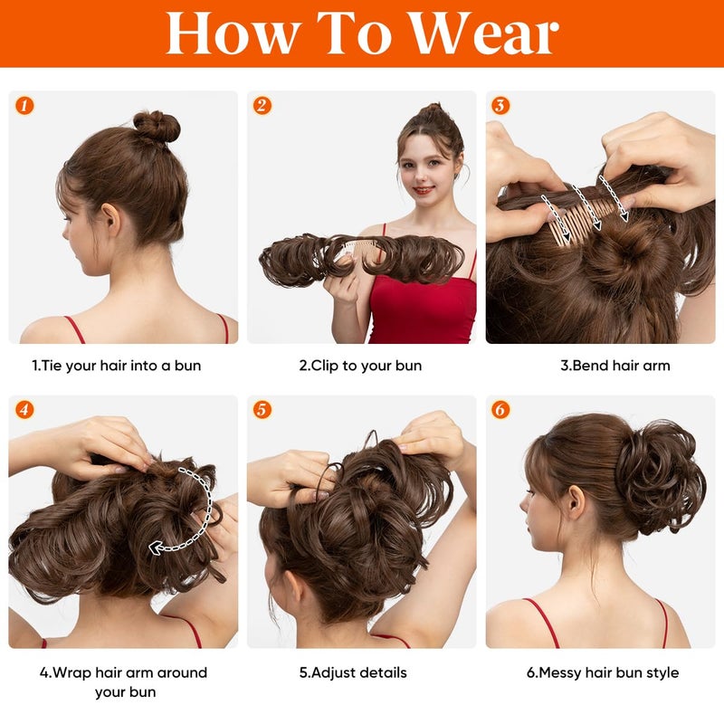 youngways Messy Bun Hair Piece Side Comb Clip in Hair Bun Hairpiece for Women Short Natural Straight Versatile Adjustable Styles Easy Hair pieces (Brunette/Ash Blonde-C) - Image 5