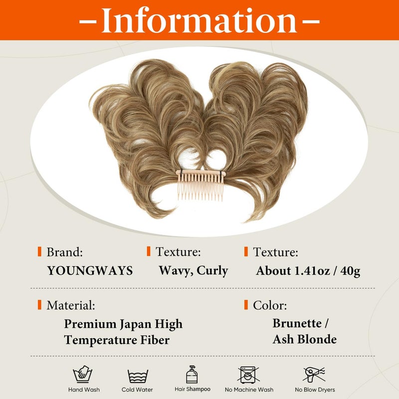 youngways Messy Bun Hair Piece Side Comb Clip in Hair Bun Hairpiece for Women Short Natural Straight Versatile Adjustable Styles Easy Hair pieces (Brunette/Ash Blonde-C) - Image 3