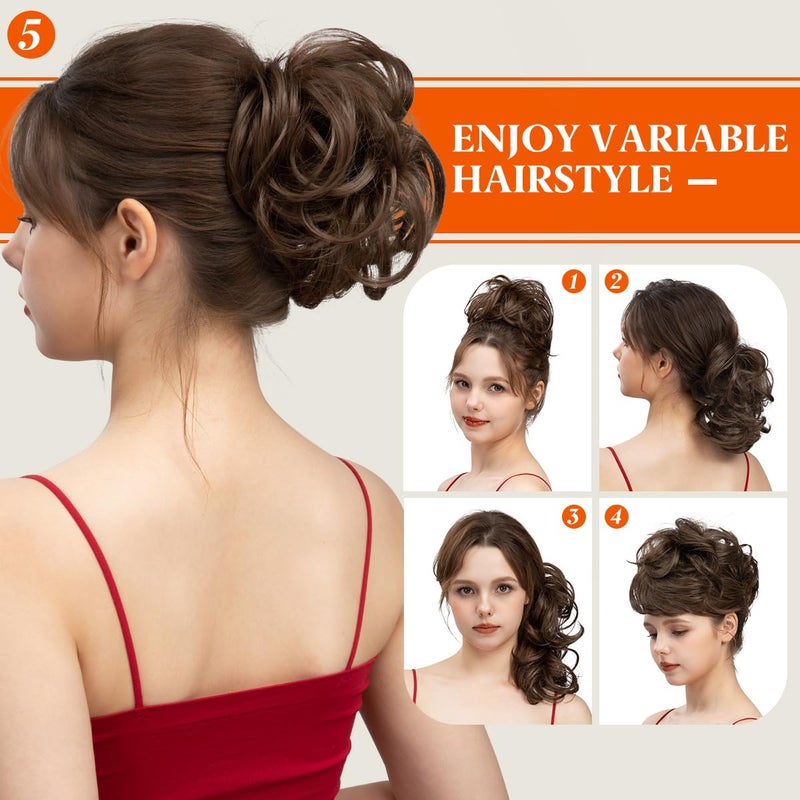 youngways Messy Bun Hair Piece Side Comb Clip in Hair Bun Hairpiece for Women Short Natural Straight Versatile Adjustable Styles Easy Hair pieces (Brunette/Ash Blonde-C) - Image 2