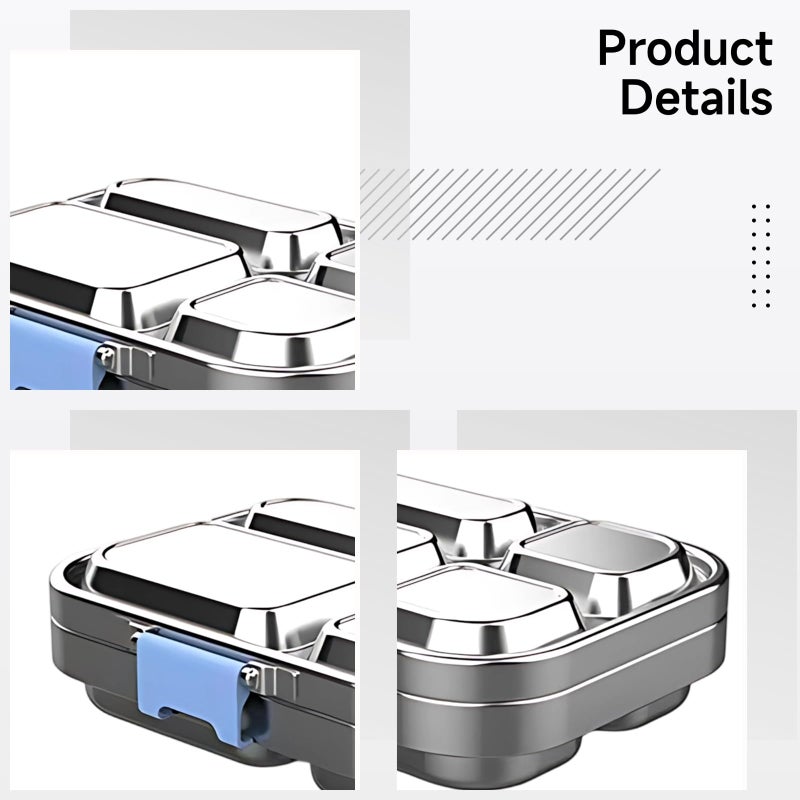 Leak Proof Stainless Steel Lunch Box 4 Compartment Kids Meal Container Blue - Image 3