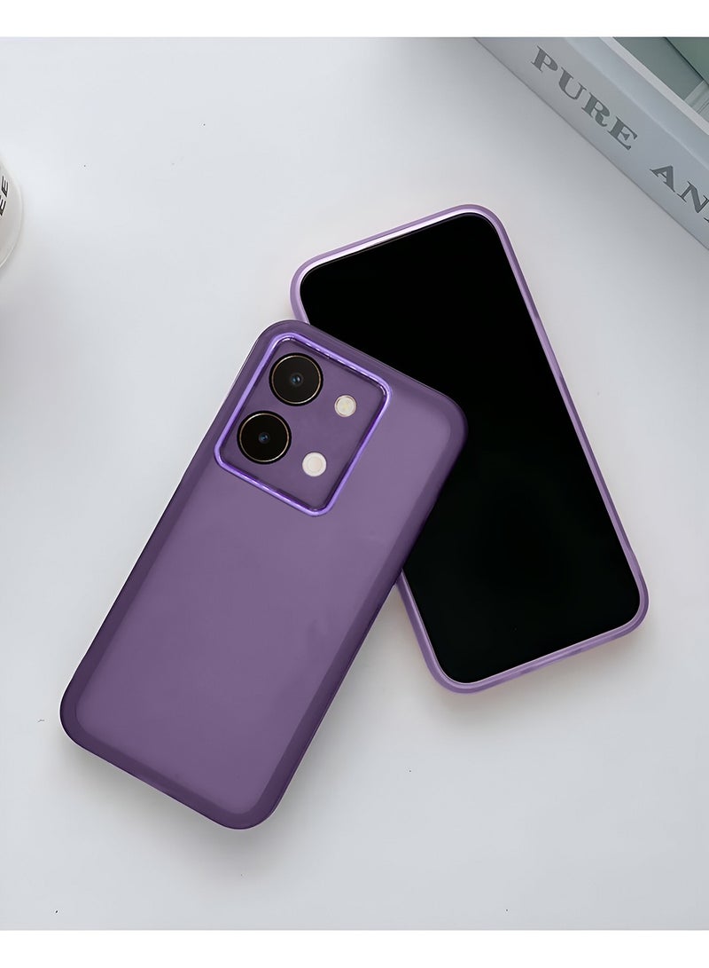 Wtech vivo Y28 4G 2024 Soft Transparent TPU Silicone Ultra Thin Phone Stylish Electroplated Camera Border Back Case Cover - Eggplant Purple - Image 2