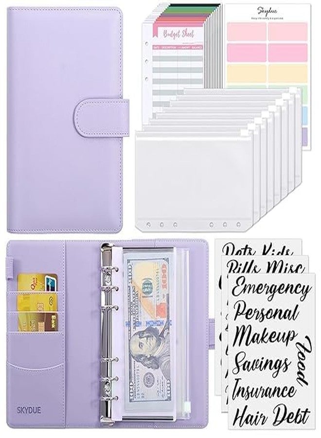 ECAPT File Folder Ring Binder Notebook Set, A6 PU Leather Binder Clip with Envelopes, Budget Sheets, Label Stickers, 1 Ruler, Ring Binder Clip Stationery Supplies (Purple) - Image 1