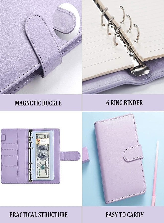 ECAPT File Folder Ring Binder Notebook Set, A6 PU Leather Binder Clip with Envelopes, Budget Sheets, Label Stickers, 1 Ruler, Ring Binder Clip Stationery Supplies (Purple) - Image 2