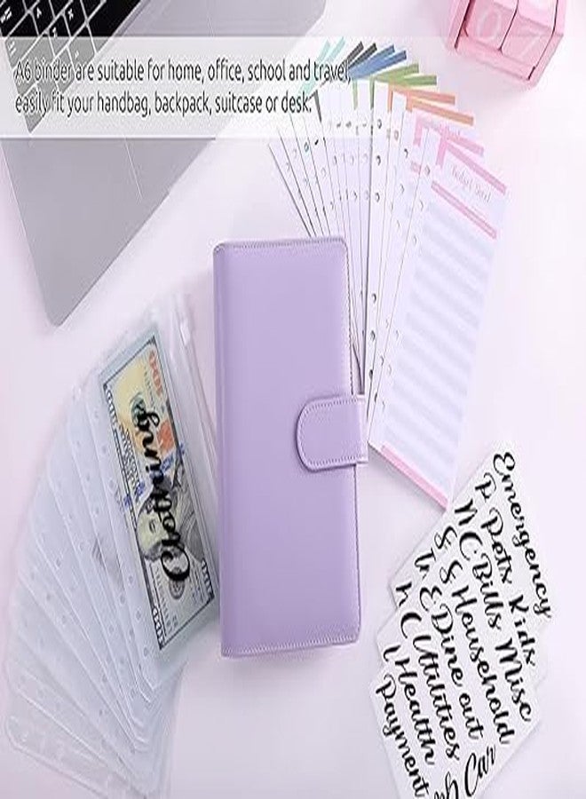 ECAPT File Folder Ring Binder Notebook Set, A6 PU Leather Binder Clip with Envelopes, Budget Sheets, Label Stickers, 1 Ruler, Ring Binder Clip Stationery Supplies (Purple) - Image 3