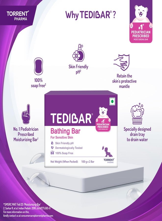 Tedibar Moisturising Baby Bathing Bar Each (100gx2) with Skin Friendly PH|100% Soap Free | Dermatologically Tested x Pack of 6 - Image 4