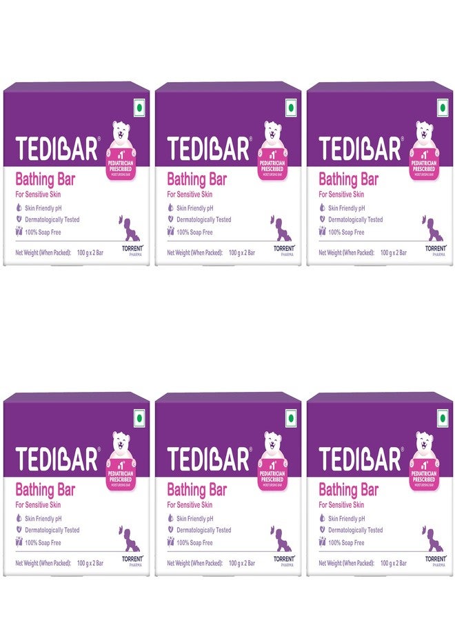 Tedibar Moisturising Baby Bathing Bar Each (100gx2) with Skin Friendly PH|100% Soap Free | Dermatologically Tested x Pack of 6 - Image 1
