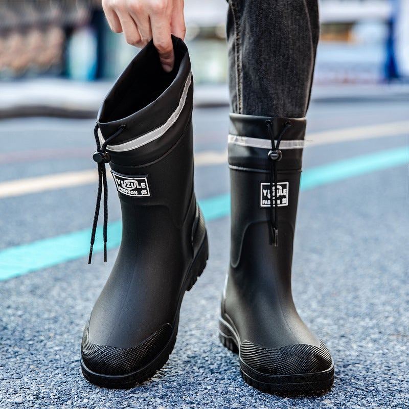 2026 German-Style Pvc Mid-Calf Rain Boots For Men, Waterproof Ankle Rain Boots, Work Water Boots, Rubber Shoes For Fishing - Image 5