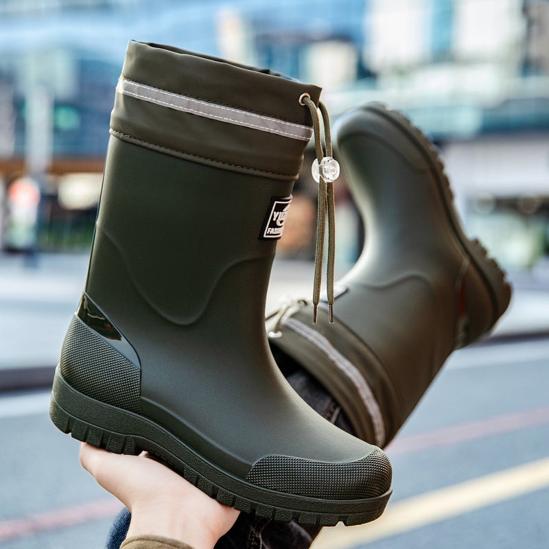 2026 German-Style Pvc Mid-Calf Rain Boots For Men, Waterproof Ankle Rain Boots, Work Water Boots, Rubber Shoes For Fishing - Image 4