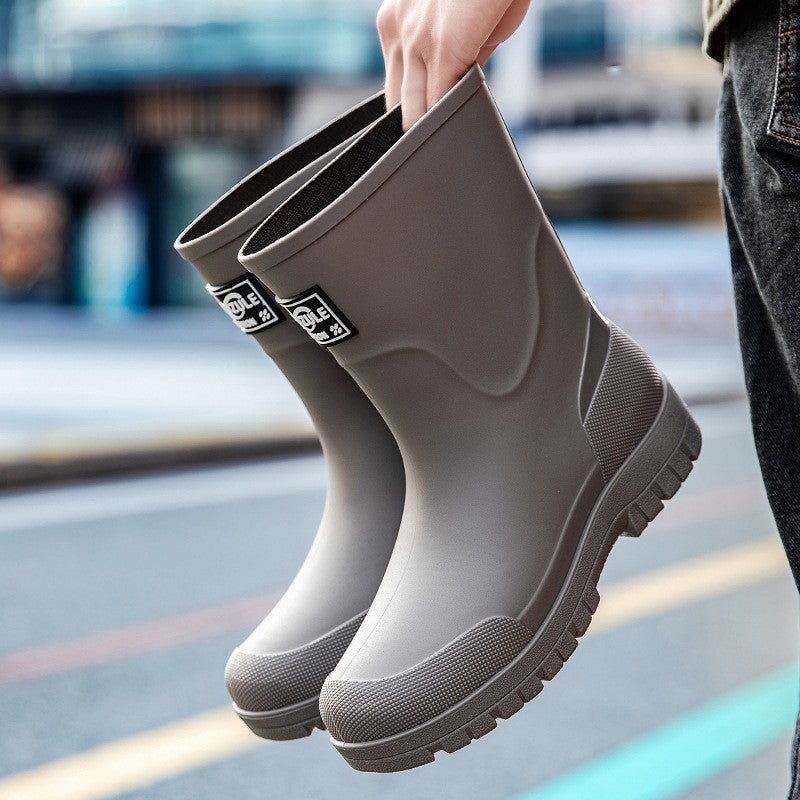 2026 German-Style Pvc Mid-Calf Rain Boots For Men, Waterproof Ankle Rain Boots, Work Water Boots, Rubber Shoes For Fishing - Image 1