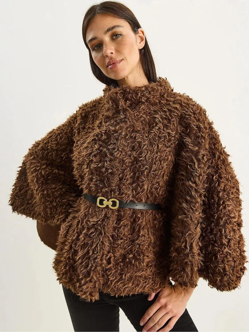 LUCCI Oversize Plush Coat with Jacket Collar