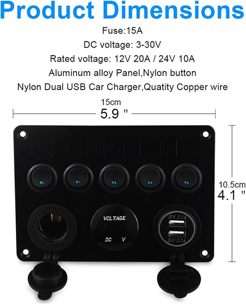 Wivplex 12V Marine Switch Panel with USB Charger - Image 2