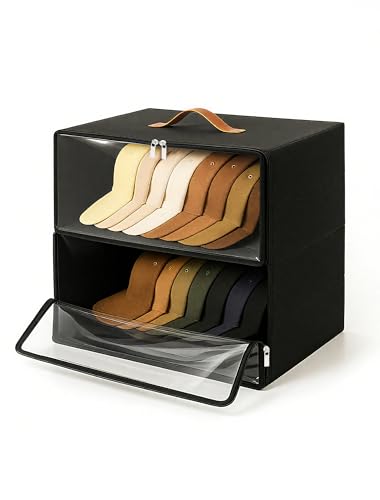 Beveetio 2 Pack Front-Opening Hat Organizer for Baseball Caps, Stackable Rigid Hat Storage Box with Clear Window, Space Saving Baseball Cap Organizer Holder for Closet, Holds Up to 30 PCS - Image 1