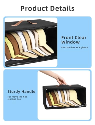 Beveetio 2 Pack Front-Opening Hat Organizer for Baseball Caps, Stackable Rigid Hat Storage Box with Clear Window, Space Saving Baseball Cap Organizer Holder for Closet, Holds Up to 30 PCS - Image 4