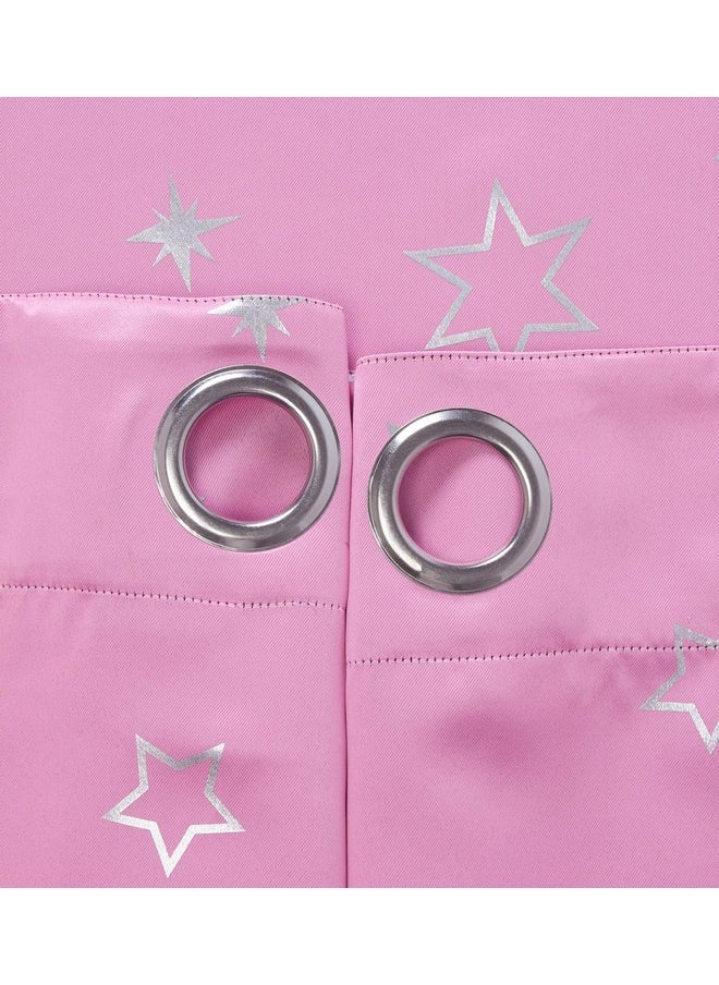 Encasa XO - Encasa XO Printed Blackout Curtains 8 ft, 2 pcs | Silver Foil Star Pink Design I Room Darkening - Blocks 85% Light | Sound and Heat Reduction for Bedroom, Living Room I Machine Wash - Image 1