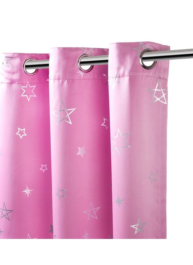 Encasa XO - Encasa XO Printed Blackout Curtains 8 ft, 2 pcs | Silver Foil Star Pink Design I Room Darkening - Blocks 85% Light | Sound and Heat Reduction for Bedroom, Living Room I Machine Wash - Image 1