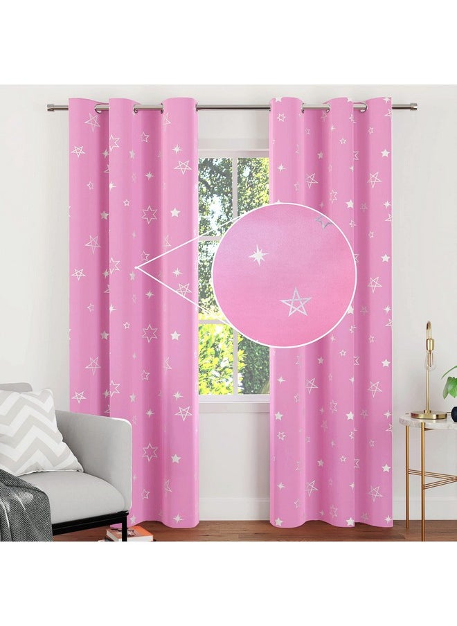 Encasa XO - Encasa XO Printed Blackout Curtains 8 ft, 2 pcs | Silver Foil Star Pink Design I Room Darkening - Blocks 85% Light | Sound and Heat Reduction for Bedroom, Living Room I Machine Wash - Image 1