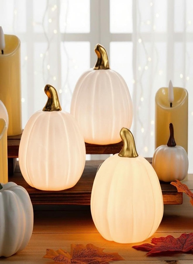 Rossesay 3 Pcs Light up Thanksgiving Pumpkin Tabletop Decor Light up Ceramic Pumpkins with Lights for Thanksgiving Fall Home Tabletop Kitchen Decor(White) - Image 1