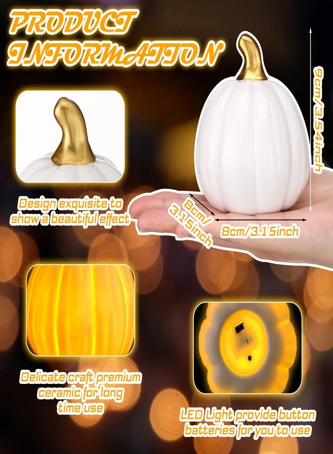 Rossesay 3 Pcs Light up Thanksgiving Pumpkin Tabletop Decor Light up Ceramic Pumpkins with Lights for Thanksgiving Fall Home Tabletop Kitchen Decor(White) - Image 2