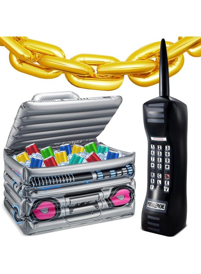 Cunhill 22 Pieces Inflatable Boom Box Beverage Inflatable Cooler Inflatable Mobile Phone And 16 Inch Gold Inflatable Foil Chain Balloons 80S 90S Party Decorations Graduation Cosplay Hip Hop Party Decoration  - Image 2