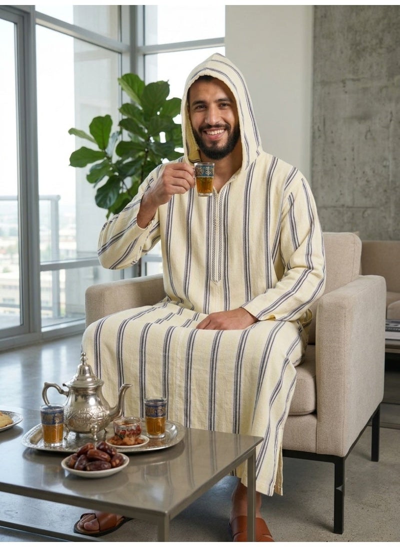 BHNS Men's shirt, nightgown, Moroccan robe, comfortable fit, luxury men's gifts, men's comfortable house robe, long-sleeved Moroccan shirt, men's summer long-sleeved shirt, long-sleeved shirt, men's seven-sleeved robe with comfortable hood, gifts for men - Image 2