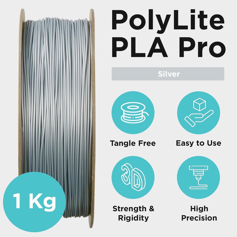 polymaker خيوط PLA PRO 1.75 مم 1 كجم، خيوط طباعة ثلاثية الأبعاد فضية قوية وعالية الصلابة، خيوط طابعة ثلاثية الأبعاد PolyLite PLA PRO 1.75 مم، طباعة مع معظم الطابعات ثلاثية الأبعاد - Image 5