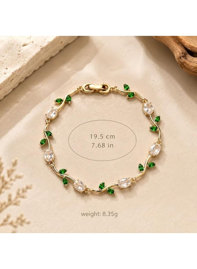 Shein Elegant Tulip Bracelet 316L Stainless Steel with Green and Clear Stones – Delicate Floral Design for Women – Anti Tarnish. - Image 1