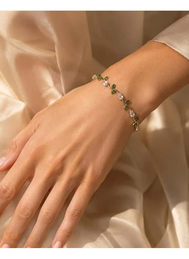 Shein Elegant Tulip Bracelet 316L Stainless Steel with Green and Clear Stones – Delicate Floral Design for Women – Anti Tarnish. - Image 2
