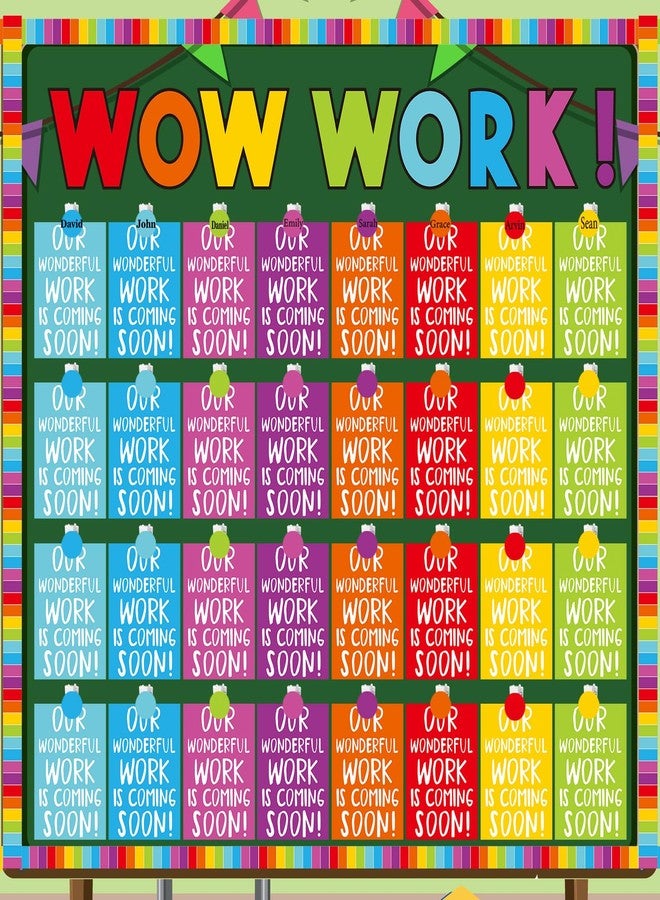 Mooliwe 139 Pcs Student Work Display Bulletin Board Decoration Set Colorful Wow Works Cutouts with Clips Names Display Classroom Wall Decor for Teachers Back to School Supplies(Rainbow,Classic) - Image 1