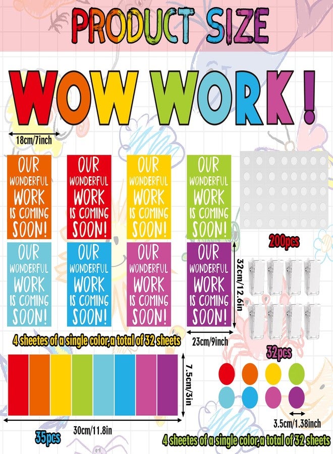 Mooliwe 139 Pcs Student Work Display Bulletin Board Decoration Set Colorful Wow Works Cutouts with Clips Names Display Classroom Wall Decor for Teachers Back to School Supplies(Rainbow,Classic) - Image 2