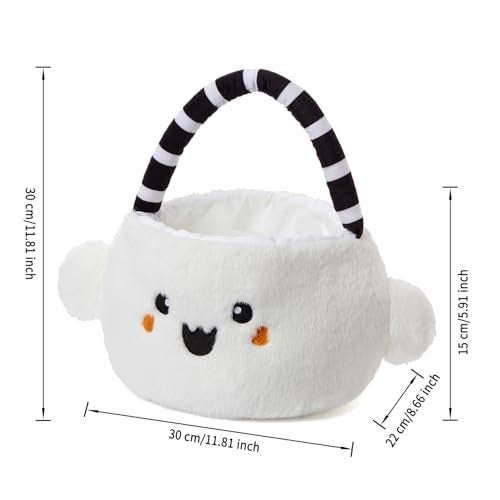 Ouksma Halloween Plush Treat Basket, Halloween Candy Basket, Trick-or-Treat Bag(White Ghost) - Image 2