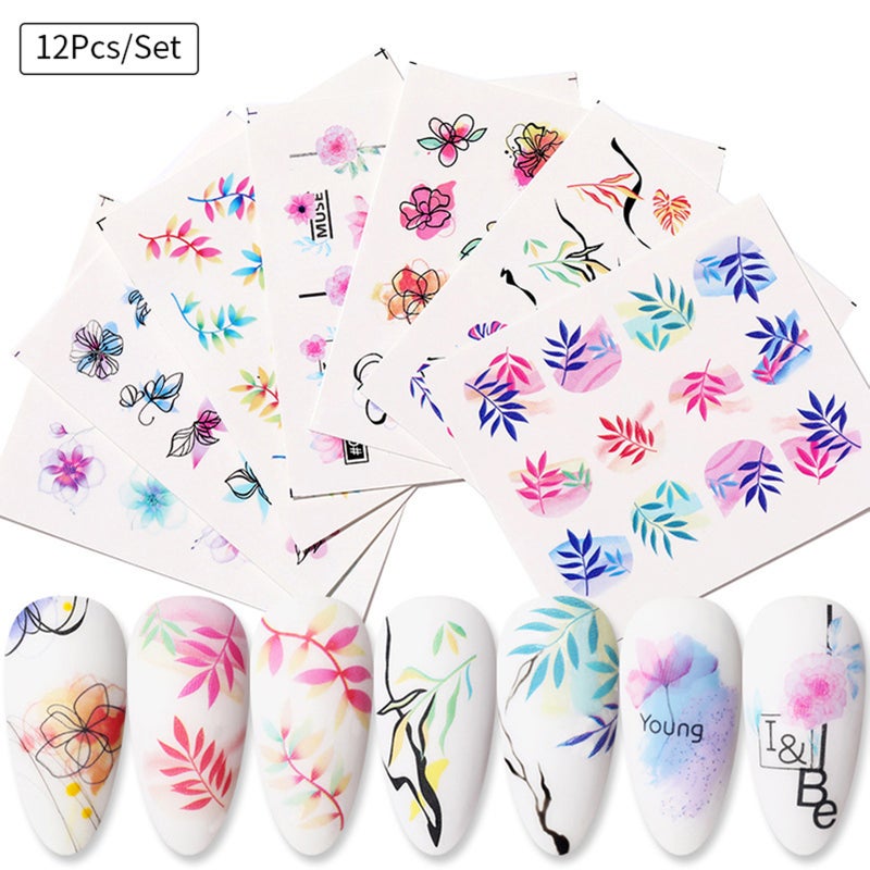 12Pcs/Set Nail Stickers Manicure Stencil Stickers Nail Art Stickers Adhesive Foils DIY Decoration - Image 4