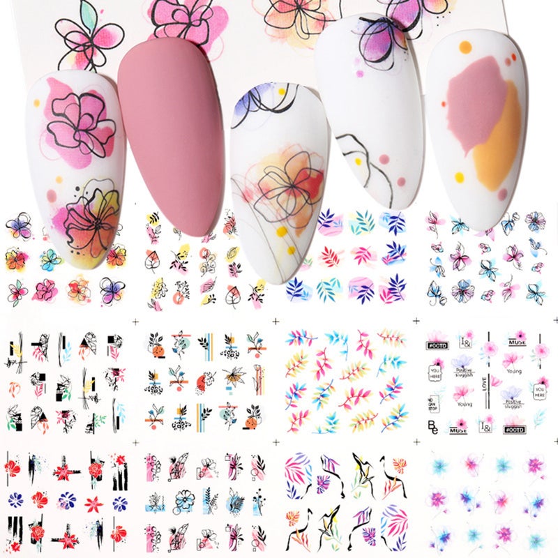 12Pcs/Set Nail Stickers Manicure Stencil Stickers Nail Art Stickers Adhesive Foils DIY Decoration - Image 2
