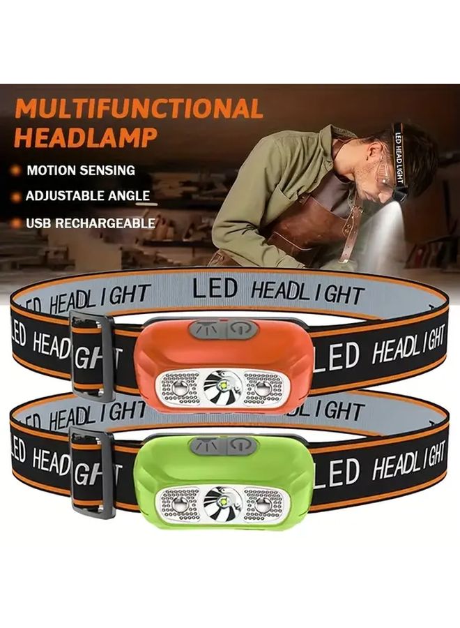 Orange USB Rechargeable Headlamp Adjustable Dimmable Motion Sensing Flashlight For Camping - Image 2
