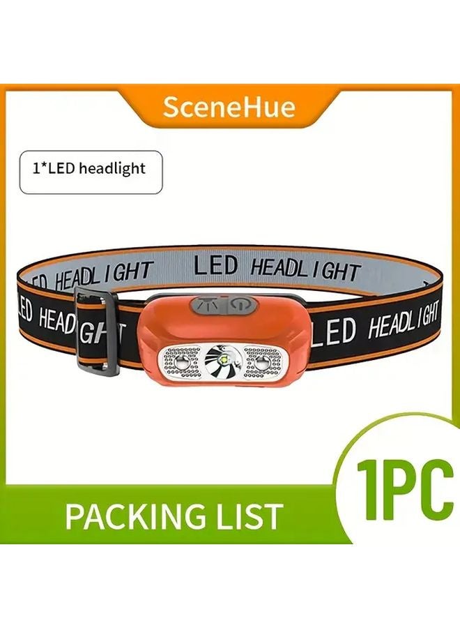 Orange USB Rechargeable Headlamp Adjustable Dimmable Motion Sensing Flashlight For Camping - Image 1