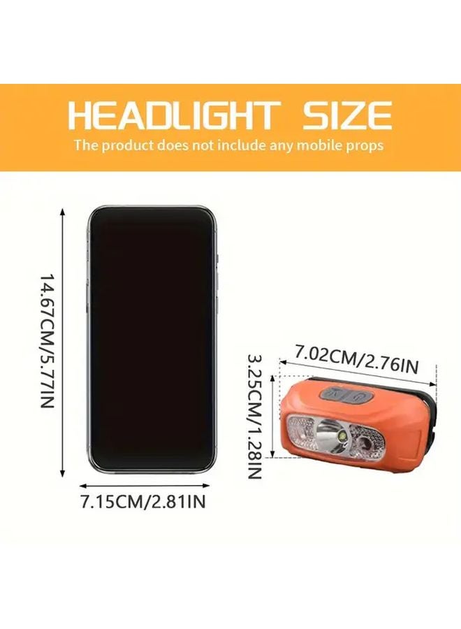 Orange USB Rechargeable Headlamp Adjustable Dimmable Motion Sensing Flashlight For Camping - Image 4
